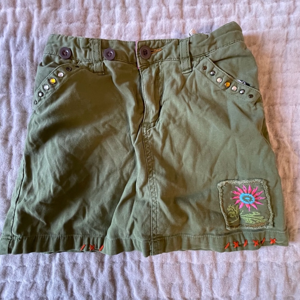 Mimi & Maggie Y2K Cargo Skirt Embroidery & Gems Green & Pink w/ Shorts 6X